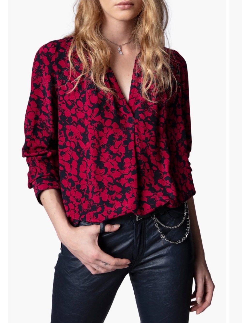 NWOT ZADIG & VOLTAIRE Tink Bico Flowers Floral Blouse - M - Red Navy